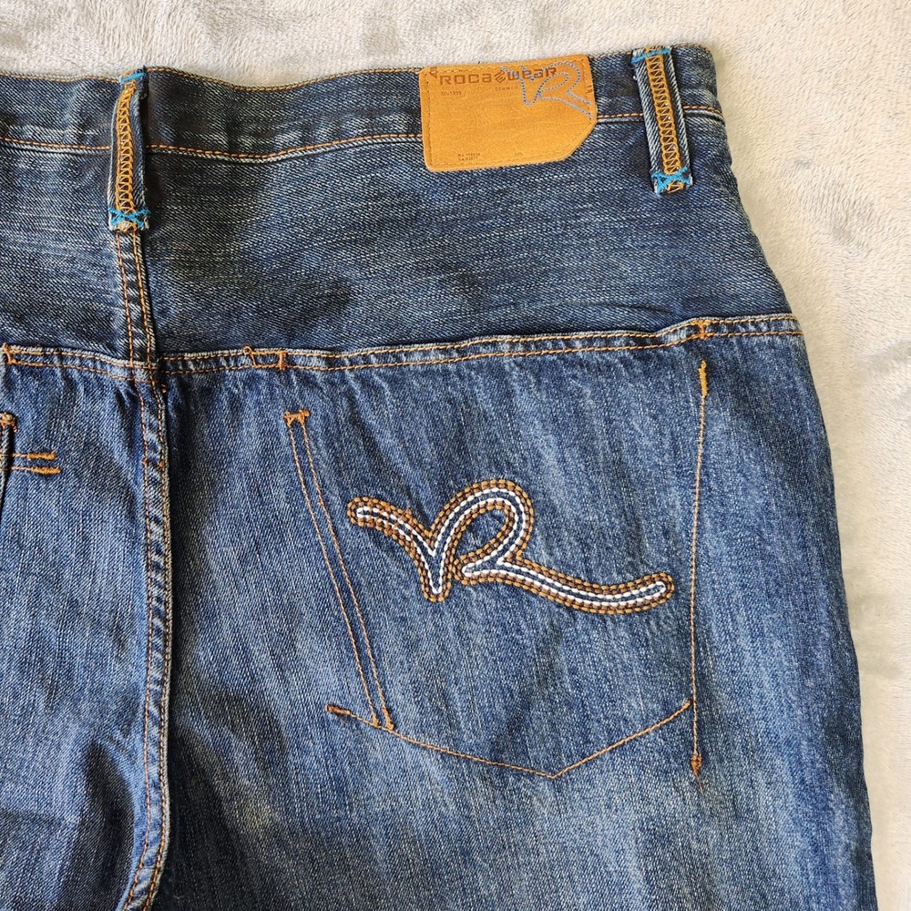 Rocawear Jeans Men 42 Patchwork Denim Y2k Embroidered Wide Leg Baggy Grunge Punk - Picture 5 of 10